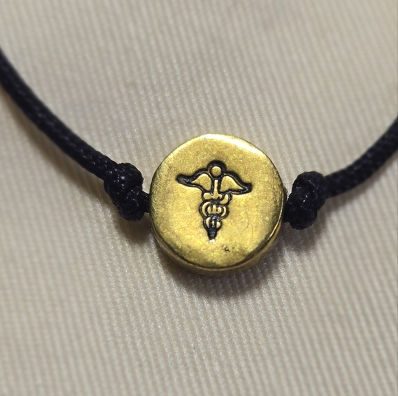House Of Metalworks Gold and Black Adjustable Caduceus Bracelet - Picture 4 of 4
